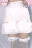 Cascading Ruffle A-line Kawaii Skirt with Bow Aesthetic White Mini Skirts Japanese Style Lolita Skirts Fairycore