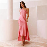 Spring Summer New Sexy Slanted Shoulder Strap Bare Back Fishtail Temperament Dress