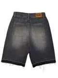Sales Wash To Make Old Fringed Loose Men's Denim Shorts Retro Letter Black Gray Shorts-Outfit