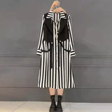 Printed Midi Shirt Dresses Women's Spring New Single-breasted Fashion Fake Two Pieces Long Sleeve Casual Commute