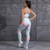 2Pcs Women Sport Suit Gym Set Sexy Bra Push Up Seamless Shorts Workout Running Clothing Gym Wear Athletic Fitness