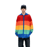 Striped Hollowed-Out Sweater Men's Spring And Autumn Design Tide Brand Ins Casual Hip-Hop Lapel Sweater-Outfit