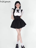 Skirt Suit Korean Two Piece Set for Women Ruffles White Puff Sleeve Shirt Tunic Bandgae Strap Skirts Outfits Y2k