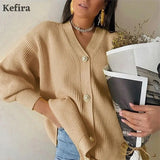 2021 V Neck Oversize Cardigan Women's Sweater Autumn Winter Knitted Long Sleeve Heart Button Loose Casual Jumper
