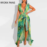 Women Elegant Sexy All Over Print Lace Up Rhinestone Backless Vacation Beach Bikinis Does Set-Outfit
