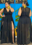 Sleeveless Slit V-Neck Plus Size Maxi