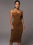 Sexy Pleated Strap Midi Party