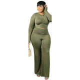 Size 4xl 5xl Two Piece Set Women Tracksuits Stretch Draped Crop Top Baggy Flared Pants Home Clothes Wholesale