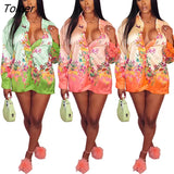 Floral Print long Sleeve Button Shirt Casual Sexy Loose Long Shirt Top Silk Patchwork Street party Shirt Women
