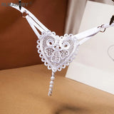 Love Heart Pearl Massuge Lace Thong Low Waist Transparent Sexy Underwear G-String Fashion Women Lingerie Panties