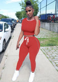 Tight Fitting Crop Top and Pants Casual Two Piece