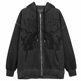 Women Plus Size Hooded Sweatshirt Printed Loose Fit Long Sleeve Zip-up Pullover with Pockets Ladies Hoodies