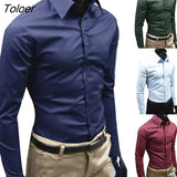 Men Solid Color Long Sleeve Buttons Down Slim Cotton Plus Size Shirt Male Social Casual Business White Black