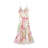 Spring Translucent Spliced Lace Dress With Printed Suspenders 3018195-Outfit