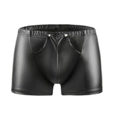 Toloer Men's High Bright Matte Square Leather Pants Sexy Open Gear Soft Short Shorts Size Accurate-Outfit