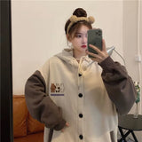 Print Letter Zip Up Hoodies Oversized Women Sweatshirt Streetwear Female Plus Size Korean Clothes Chic Bear Loose