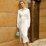 Irregular Tunic Shirt Dress For Women Lapel Long Sleeve High Waist Lace Up Midi Dresses Female Fashion 2020