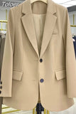 Women Fashion Office Single Button Casual All-match Lapel Collar Business Simple Long Sleeve Chic Blazer Retro Tops