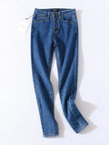 Skinny Four Buttons High Waist Pencil Jeans Women Slim Fit Stretch Denim Pants Full Length Denim Tight Trousers-Outfit