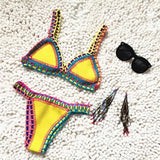 2021 Women Handmade Crochet Knit Swimwear Halter Patchwork Bathing Suit Swimsuit Biquini Thong Bikini traje de