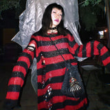 Punk Gothic Sweater Emo Tops E-girls Mall Goth Pullovers Y2k Harajuku Grunge Clothes Alt Dark Aesthetic Striped
