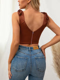 V-neck Solid Strap Knots Crop