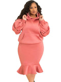 Plus Size Puffed Long Sleeve Hoodies And Fishtail Skirt 2 Piece