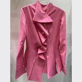 New Clothing For Female Patchwork Pearls Button V Neck Long Sleeve Ruffles Slim Blouses Female 2022 Spring