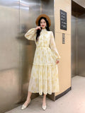 Long-Sleeved Broken Flower Dress-Outfit