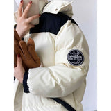 Women's Color Contrast Hooded Label In Sleeve Puffer Coat Winter Thickened Silhouette Warm Bread