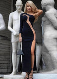 Elegant Black One Shoulder Patch Evening