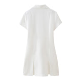 Spring Style Wide Pleated Lapel Short Slim Mini Dress 8342303-Outfit