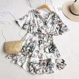 Ruffled Women Playsuits Elastic High Waist Bow Female Jumpsuit Romper Butterfly Sleeve Short Overalls for