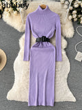 Autumn Winter Women Knitted Dress Turtleneck Sweater Dresses Lady Slim Bodycon Long Sleeve Bottoming Dress