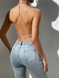 Toloer Sexy Flash Diamond Sling Type Slim Nightclub Versatile Back Wrapped Chest Vest