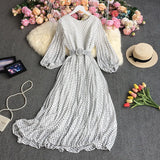Autumn New Style Waist Shows Thin Retro Print Sweet Aging French Dress Super Immortal Chiffon Pleated Skirt-Outfit