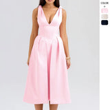Summer New Body-Body Sling Dress Stylish Solid V-Neck Temperament