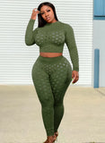 Plus Size Sexy Mesh Dot See Through Long Sleeve Top And Pant 2 Piece Sets 703-1-Outfit
