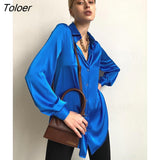Office Satin Women's Shirt Polo Collar Elegant Shirts Women Blouse 2022 Spring Summer Irregular Hem Long Sleeve Top