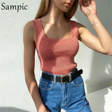 Green Summer Knitted 2021 Y2K Fashion Mini Sleeveless T Shirt Skinny Casual Khaki Beach Crop Tops Sexy Club Tank