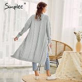 Casual crew neck knitted sweaters women Autumn winter long sleeve female long cardigan Resort style ladies
