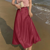 2022 Summer Women Satin Skirt Elegant Lady Vintage Silk High Waist Midi