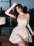 Elegant Sexy Dress Women Summer 2022 Vintage Party Mini Dresses Casual Halter Designer Chic Korean Fashion Female