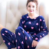 Heart Fur Suit Set Home Wear 2 Pieces Set Outfits Women Winter Warm Fur Pllover & Pants Female