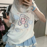 Shirts for Women Preppy Y2K Japanese Summer Tshirts Oversized White Tops 2024 Ropa Mujer Cartoon Print Casual T Shirt-Outfit