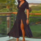 Set With Maxi Skirt Black Split Ladies Suit Crop Tshirt Short Sleeve And High Waist Skirts Summer Loose Casual Fashion