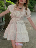 Bow Sweet Dress Women Patchwork Ruffle Chic Party Mini Dress Female Korean Fashion Puff Sleeve Princess Kawaii Dress
