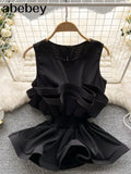 Summer Shirt For Women O Neck Sleeveless Sashes Casual Ruffle Blouses Female Clothing Fashion New 2022