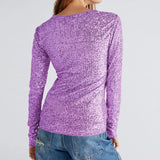 Women Sequins T-shirts Luxury Tops Spring Autumn Vintage Clothes y2k Slim Long Sleeve Tops Female Clothing Steetwear-Outfit