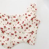 Ear-Side Flower-Print Square Collar Single-D Row Buckle-Suited Short-Sling Sling Vest Wide-Folded Mini Skirt Suit